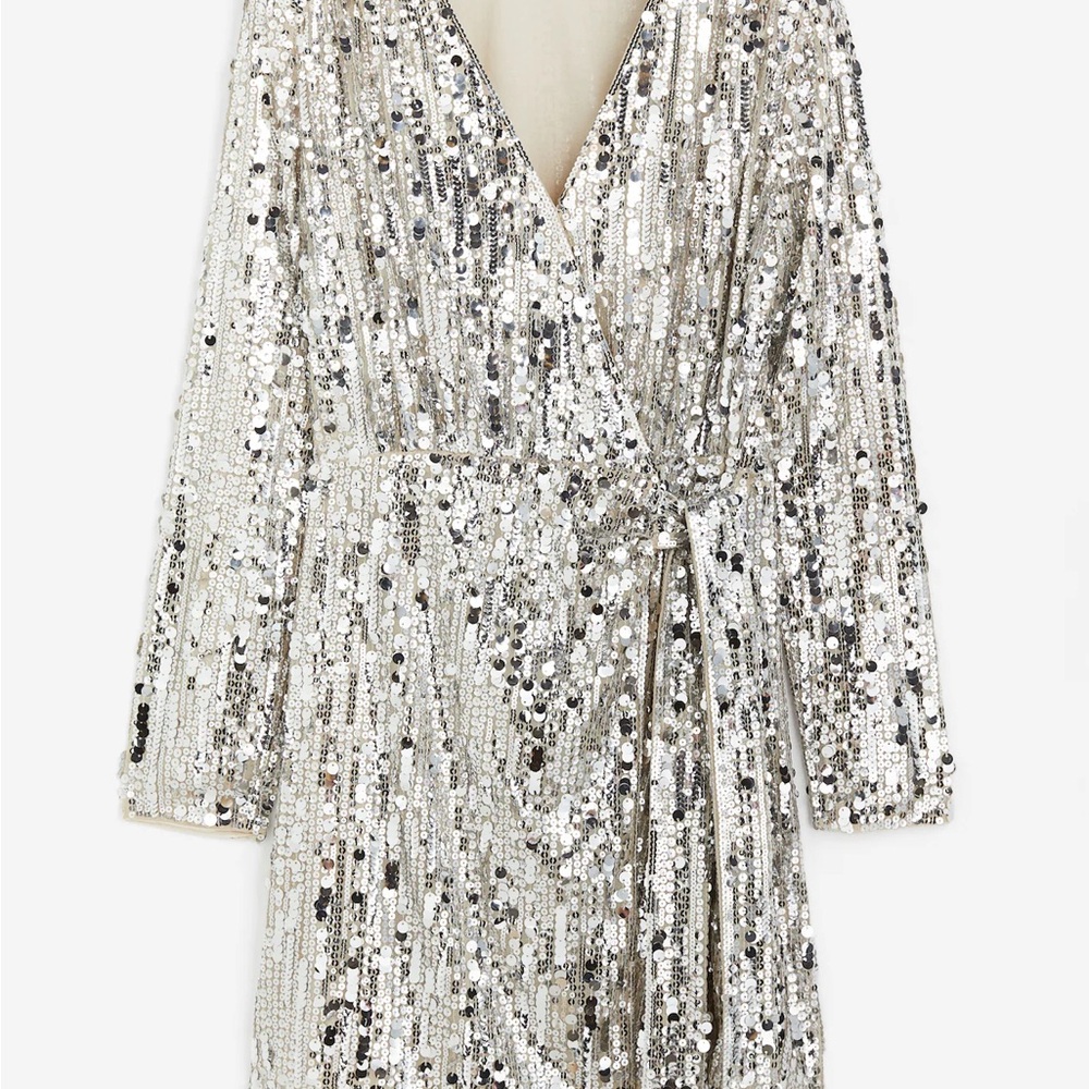 H&M Silver Sequin Wrap Dress
